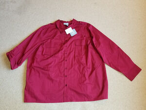 NWT Womens Top-LIZ & ME-dk pink button-up cotton stretch tunic roll tab ls-3X